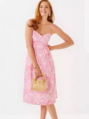 Lilly Pulitzer Allarie Pink Printed Spaghetti-Strap Midi Dress NWT Sz 10